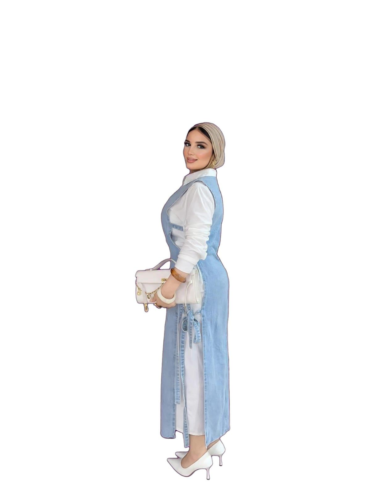 فستان جينز برباط جانبي - ستايل تركي